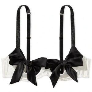 Victoria's Secret Dream Angels Satin Unlined Black Tie Bow Balconette Bra Small